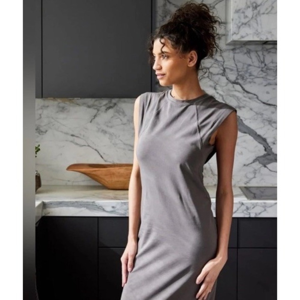 Public Rec Go To Midi Sleeveless TShirt Dress Gray L Athleisure Pima Cotton